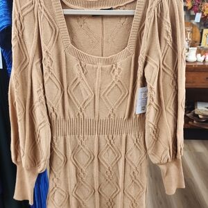 Tan Knit Sweater Dress